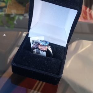 New 925 SS Multi Gemstone Ring, Sz Adj-7